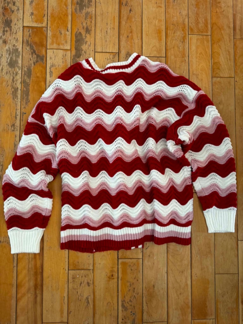 Maurices Red Pink White Chevron Stripe Cardigan Sweater Valentines Cottagecore - Picture 3 of 4